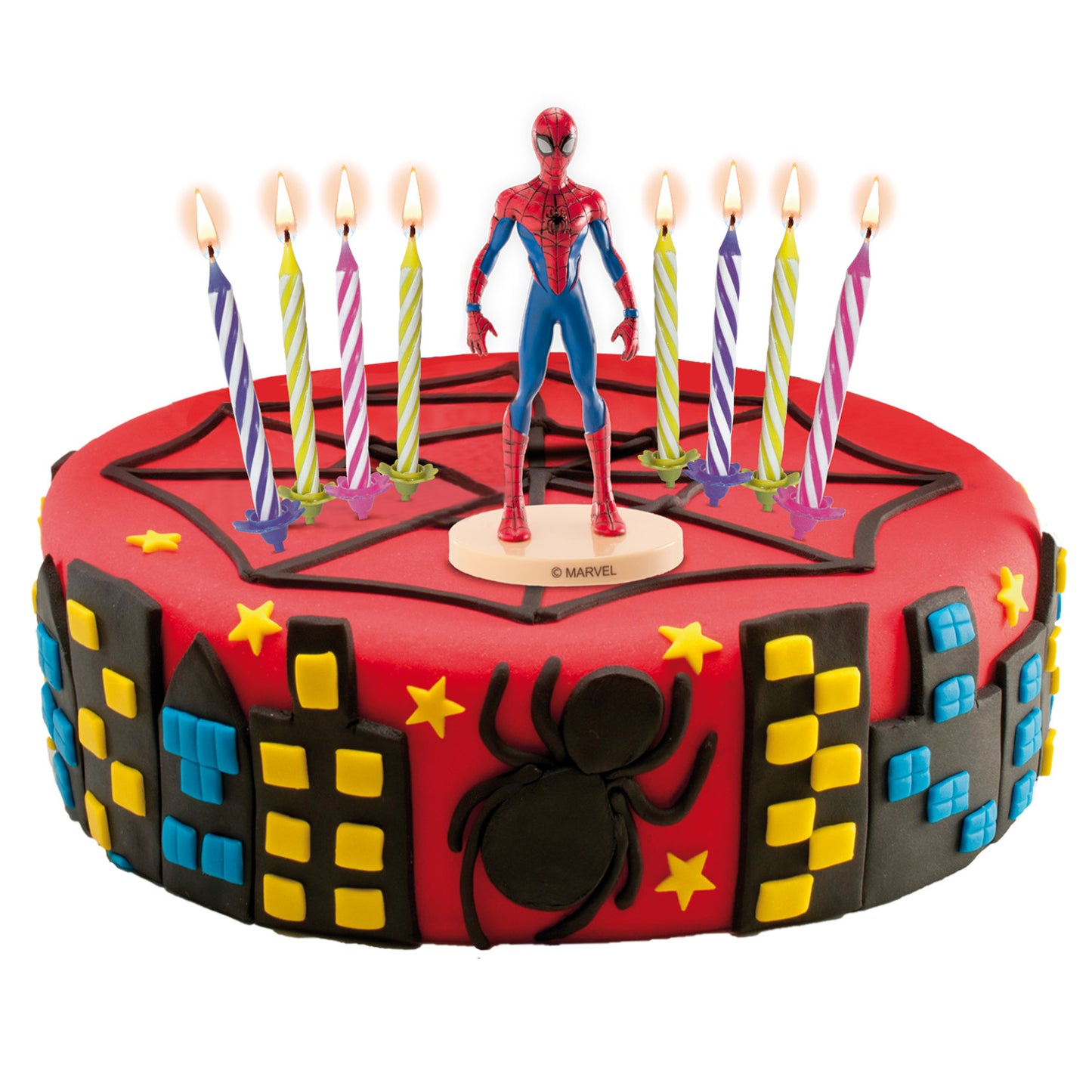 KIT PVC RETAIL SPIDERMAN CON 10 VELAS PARA DECORAR TARTAS
