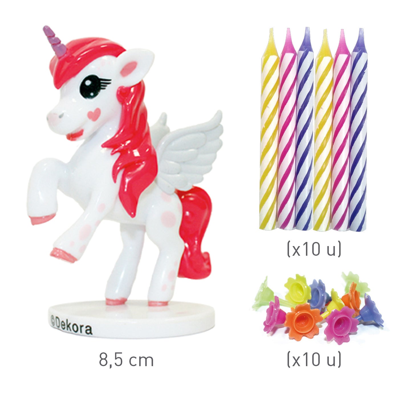 KIT PVC RETAIL UNICORNIO CON 10 VELAS PARA DECORAR TARTAS