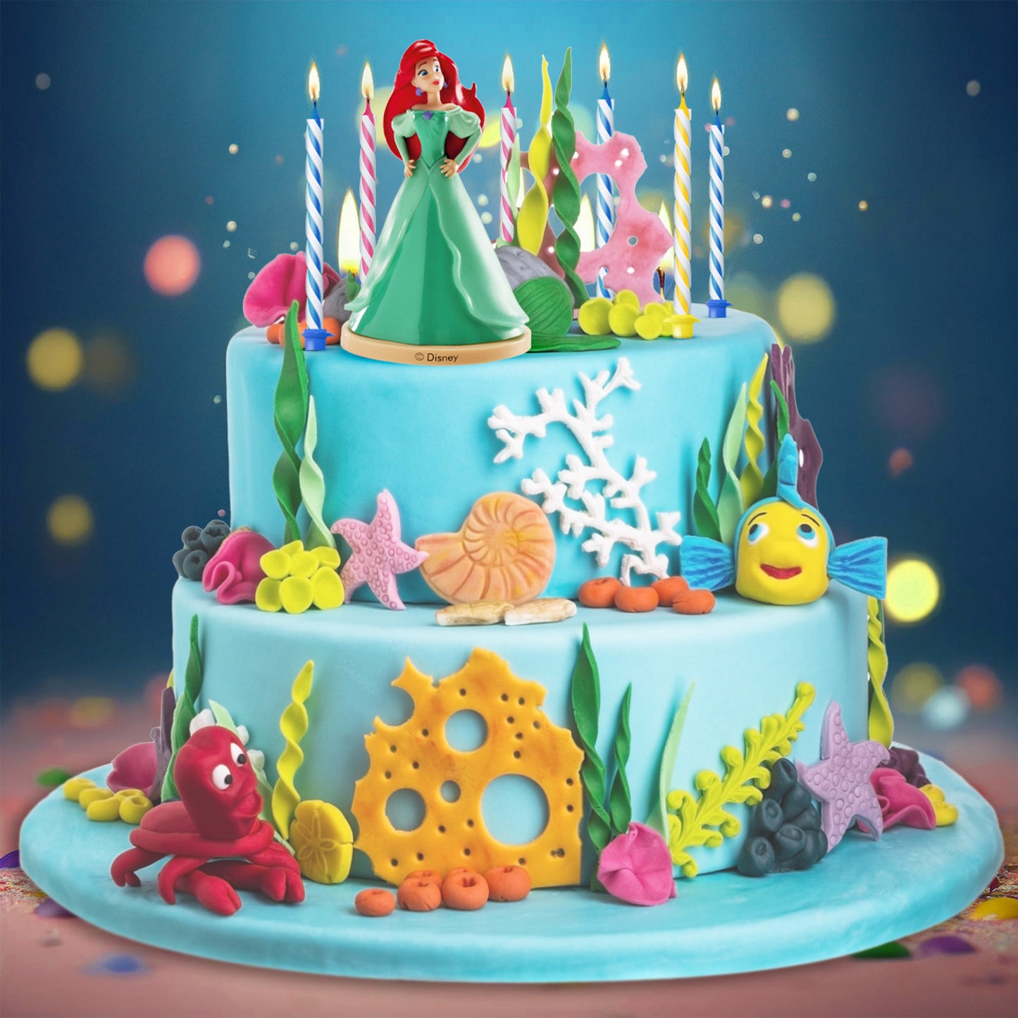 KIT PVC RETAIL ARIEL CON 10 VELAS PARA DECORAR TARTAS