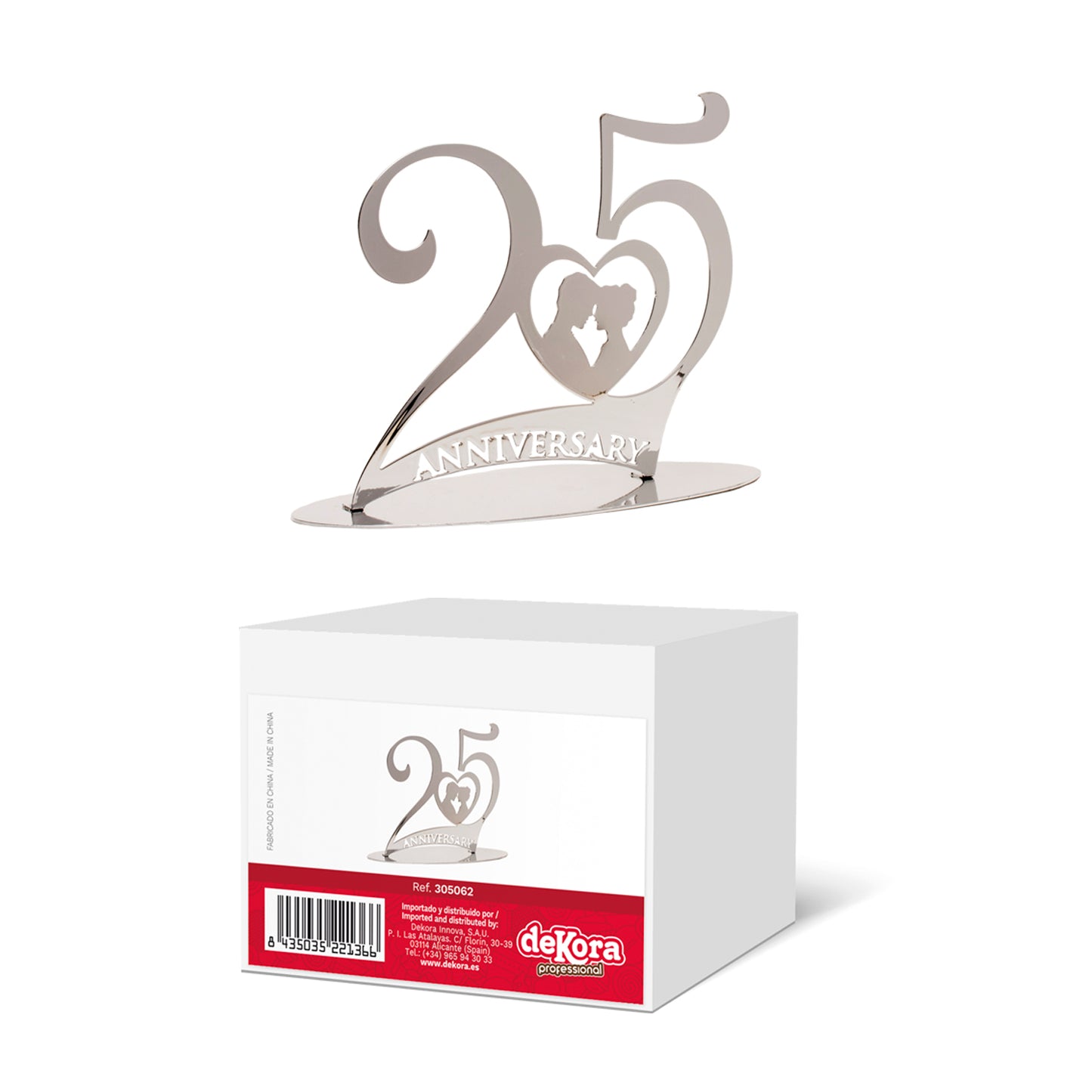 TOPPER PARA TARTAS 25 ANIVERSARIO METAL PLATA 20X16 CM