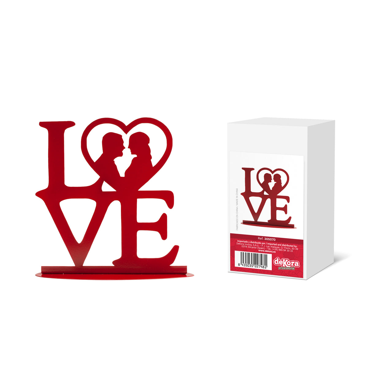 METALLIC RED WEDDING CAKE TOPPER CUTTING "LOVE" 19X19 CM