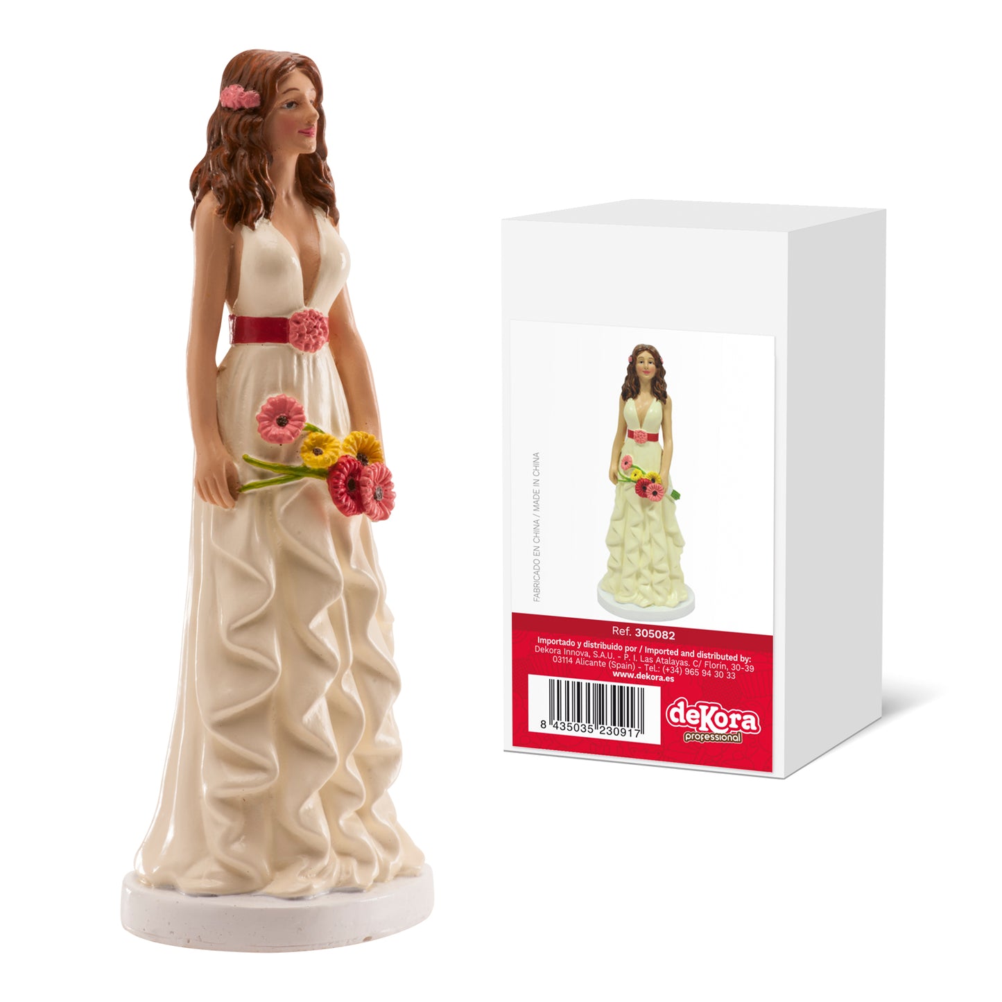 STATUETTA MATRIMONIO DONNA RAMO MARGHERITE COLORI 16CM