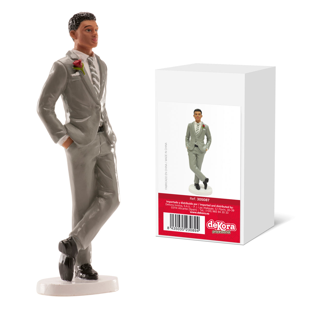 FIGURINE HOMME MARIAGE "COSTUME GRIS" 16 CM