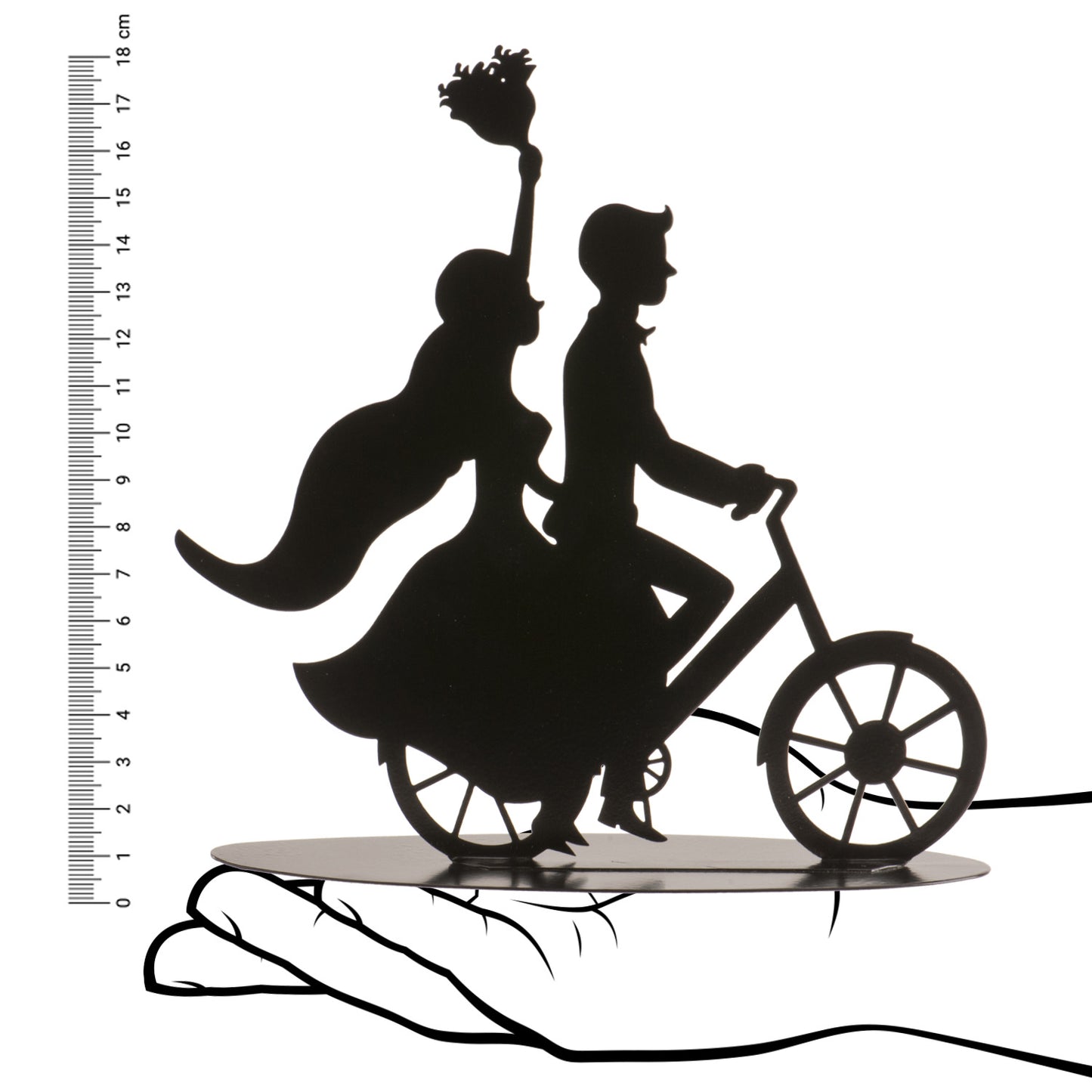METALLIC BLACK WEDDING CAKE TOPPER CUTTING BICYCLE 18CM