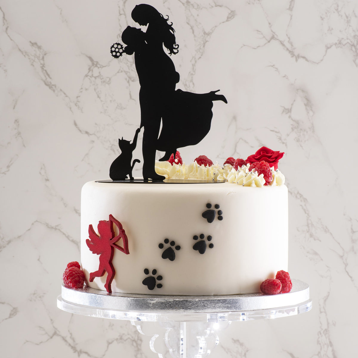STATTUETA PER MATRIMONIO CON GATTO IN METALLO NERO 18CM