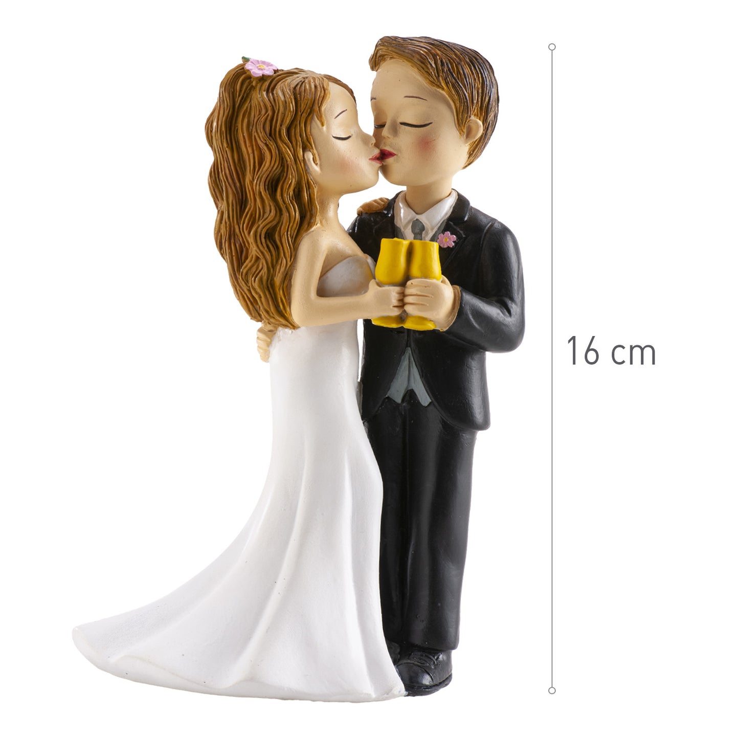 WEDDING COUPLE WITH CUPS AND KISS 16CM
