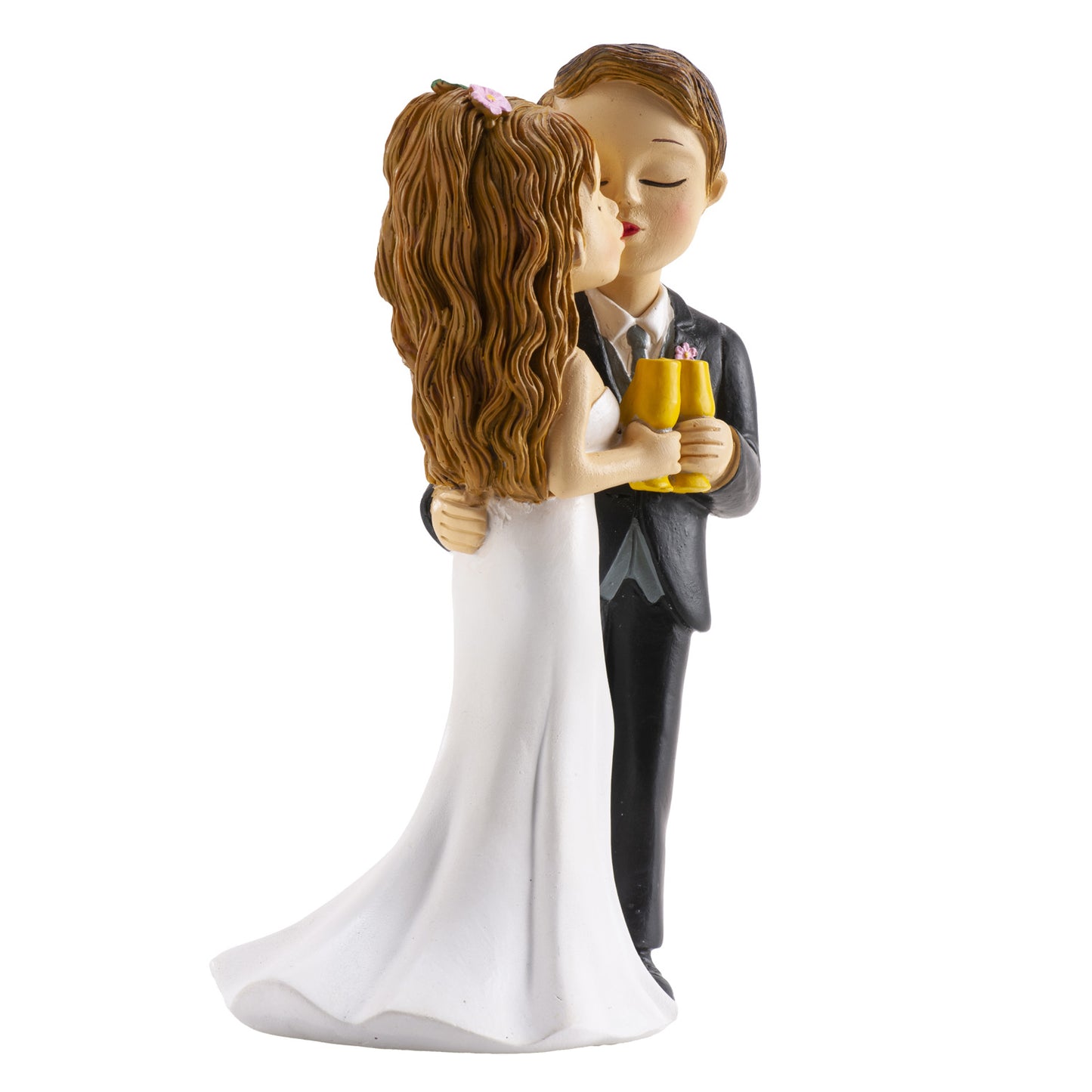 WEDDING COUPLE WITH CUPS AND KISS 16CM