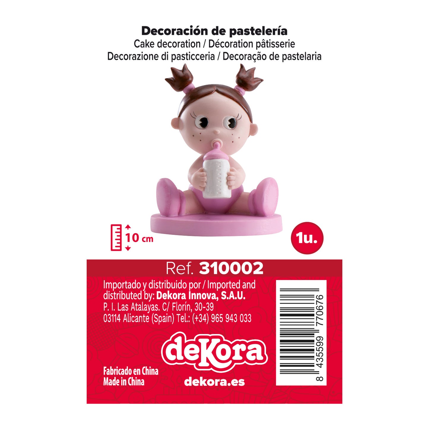 FIGURA TARTA BAUTIZO NIÑA CON BIBERÓN 10CM