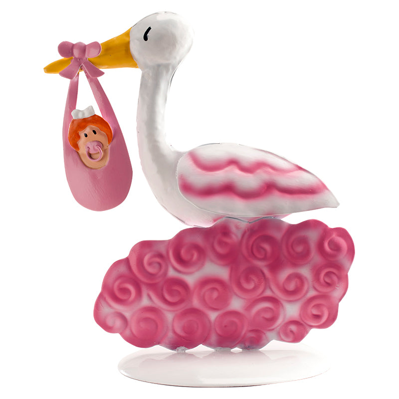 PINK STORK METAL CHRISTENING GIRL 18CM.