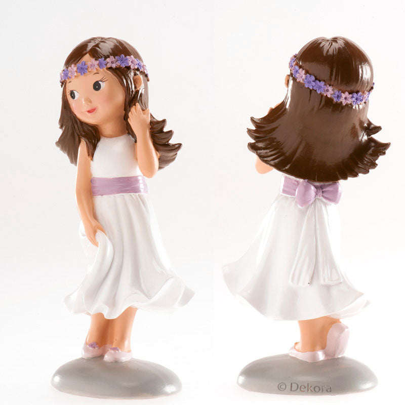 FIGURA TARTA COMUNIÓN NIÑA LAZO VIOLETA IRENE 15 CM