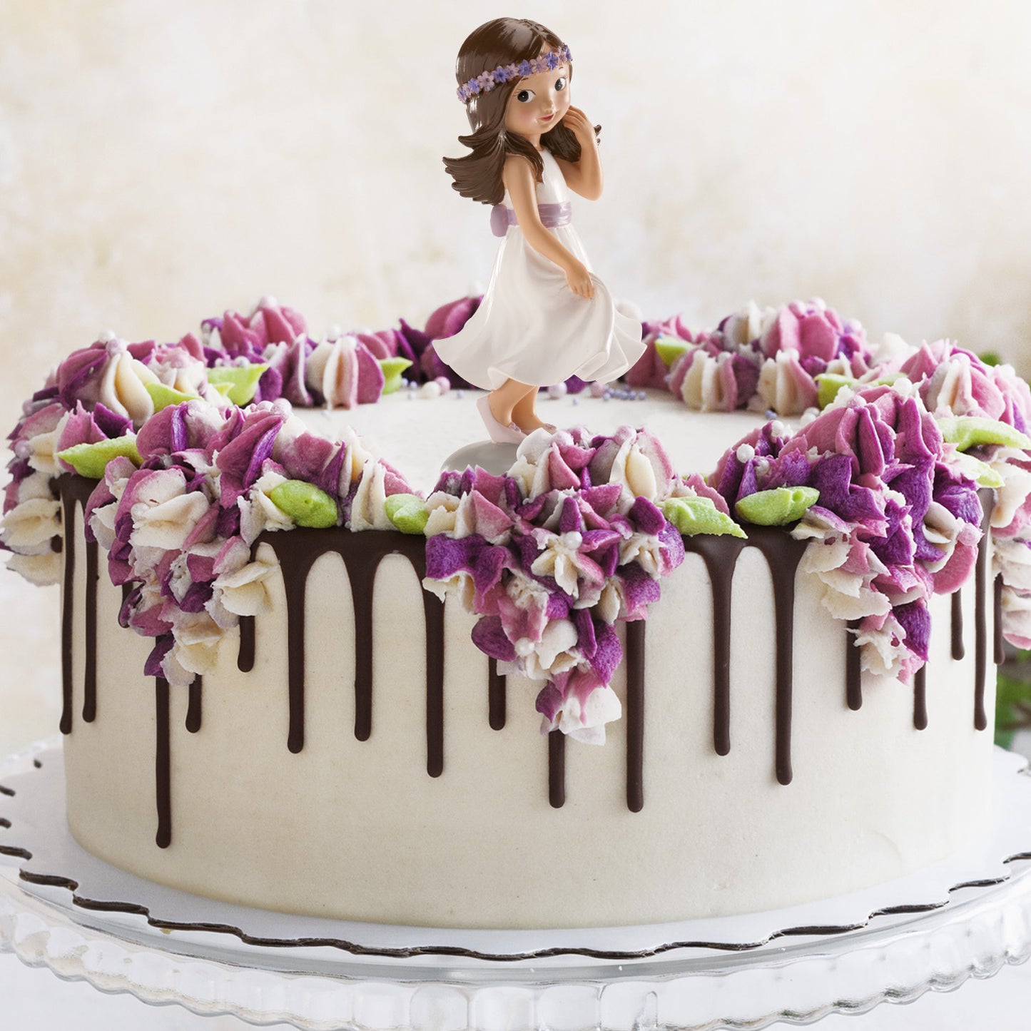 FIGURINE GÂTEAU COMMUNION FILLE NOEUD VIOLET IRENE 15 CM