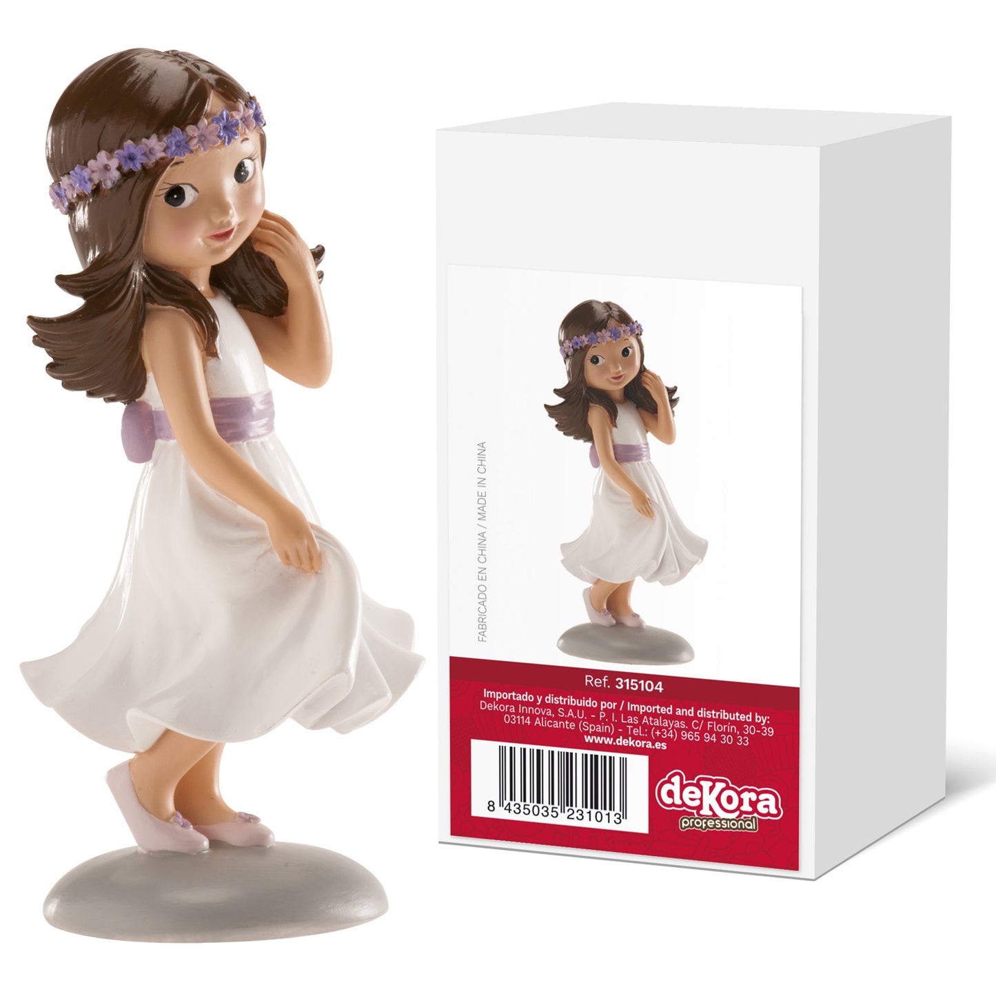 FIGURA TARTA COMUNIÓN NIÑA LAZO VIOLETA IRENE 15 CM