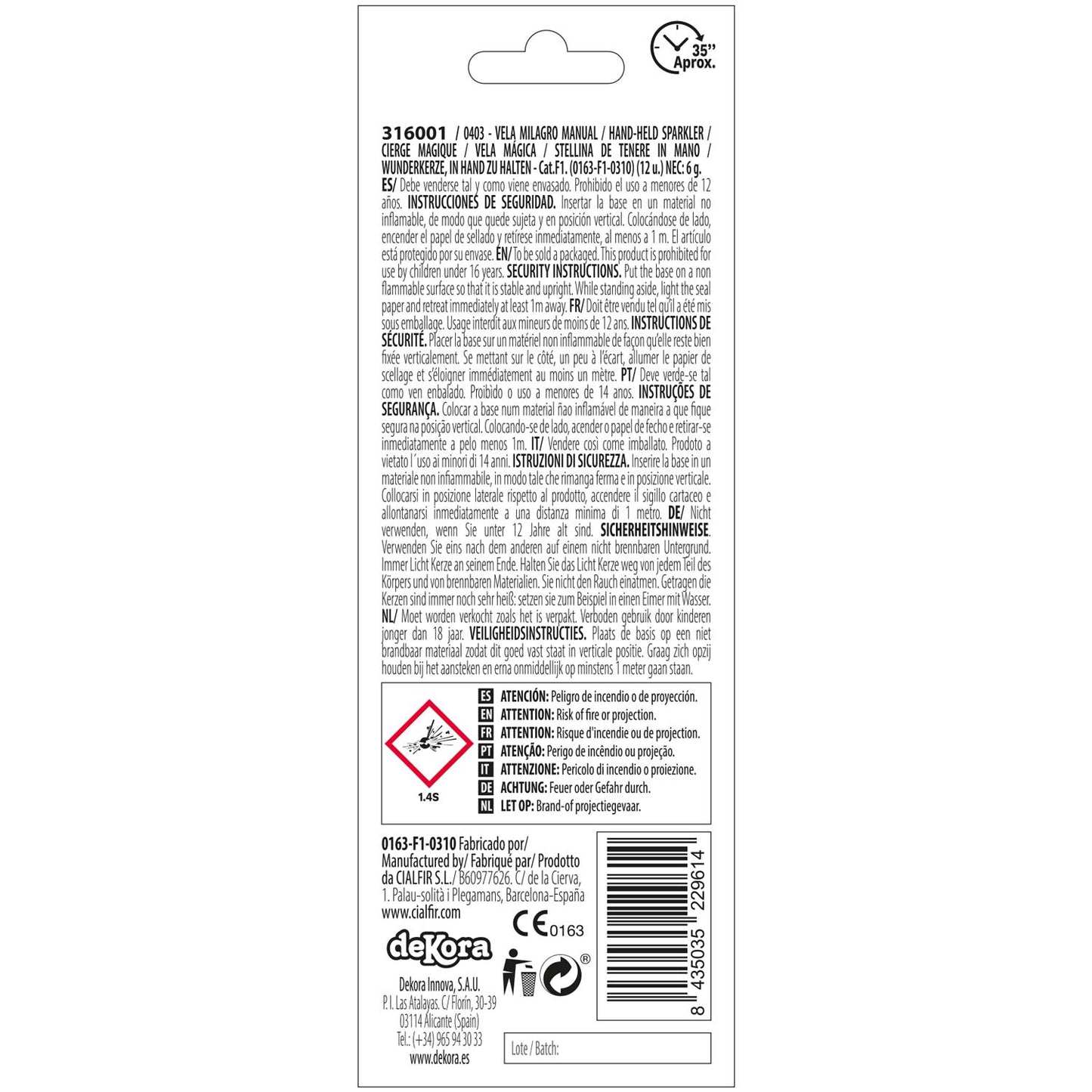 DISPLAY 25 BLISTER 12 BENGALAS PALILLO 17 CM