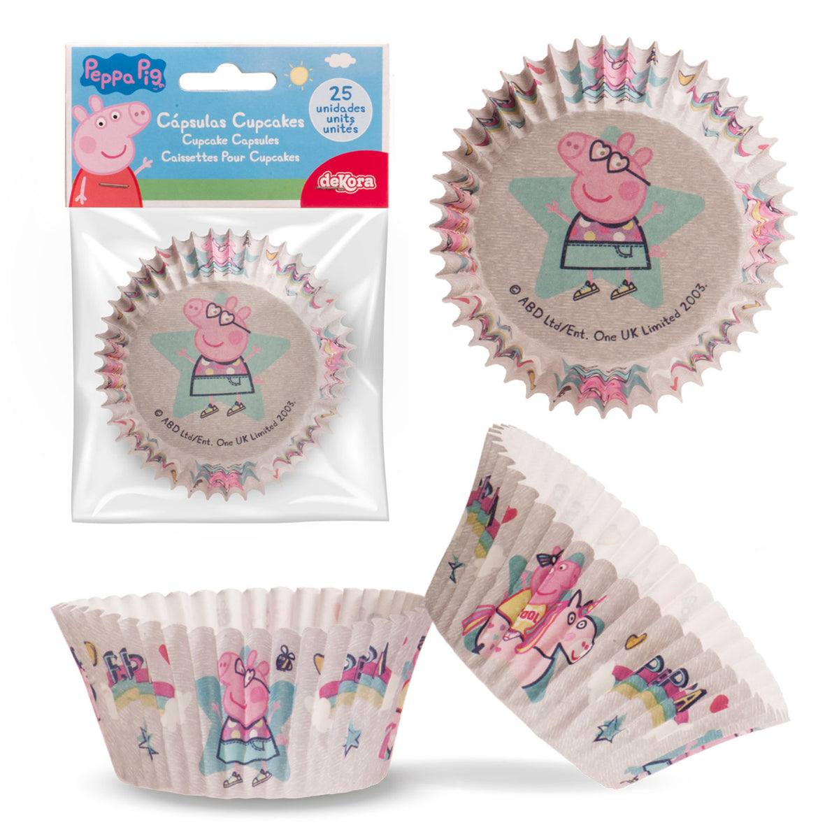 8 BLISTERS 25 CÁPSULAS CUPCAKE PEPPA PIG Ø 5 CM x H 3 CM