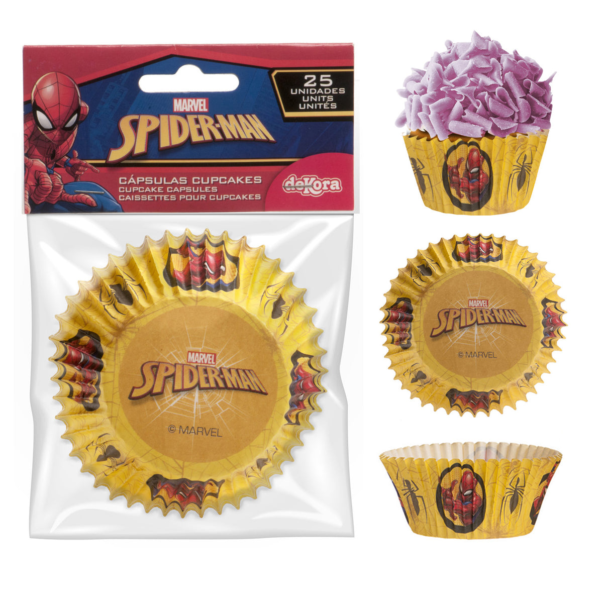 8 BLISTERS 25 CÁPSULAS CUPCAKE SPIDERMAN Ø 5 CM x H 3 CM