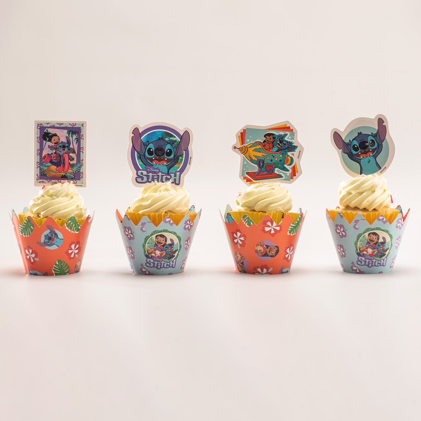 KIT DECO CUPCAKE CAPSULES WITH TOPPERS STITCH 12 UNITS