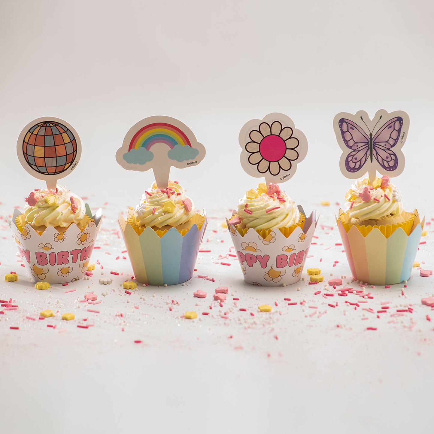 KIT DECORACIÓN CUPCAKE CON TOPPER FELIZ CUMPLEAÑOS