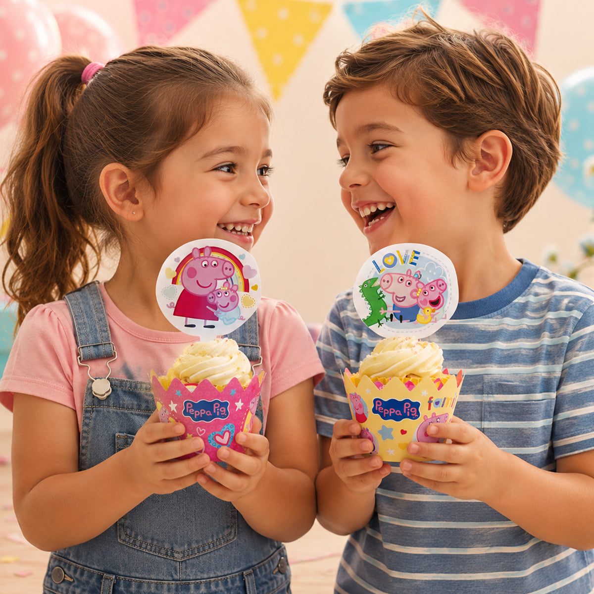KIT DECORAZIONE CUPCAKE CON TOPPERS PEPPA PIG 12 UNITÀ