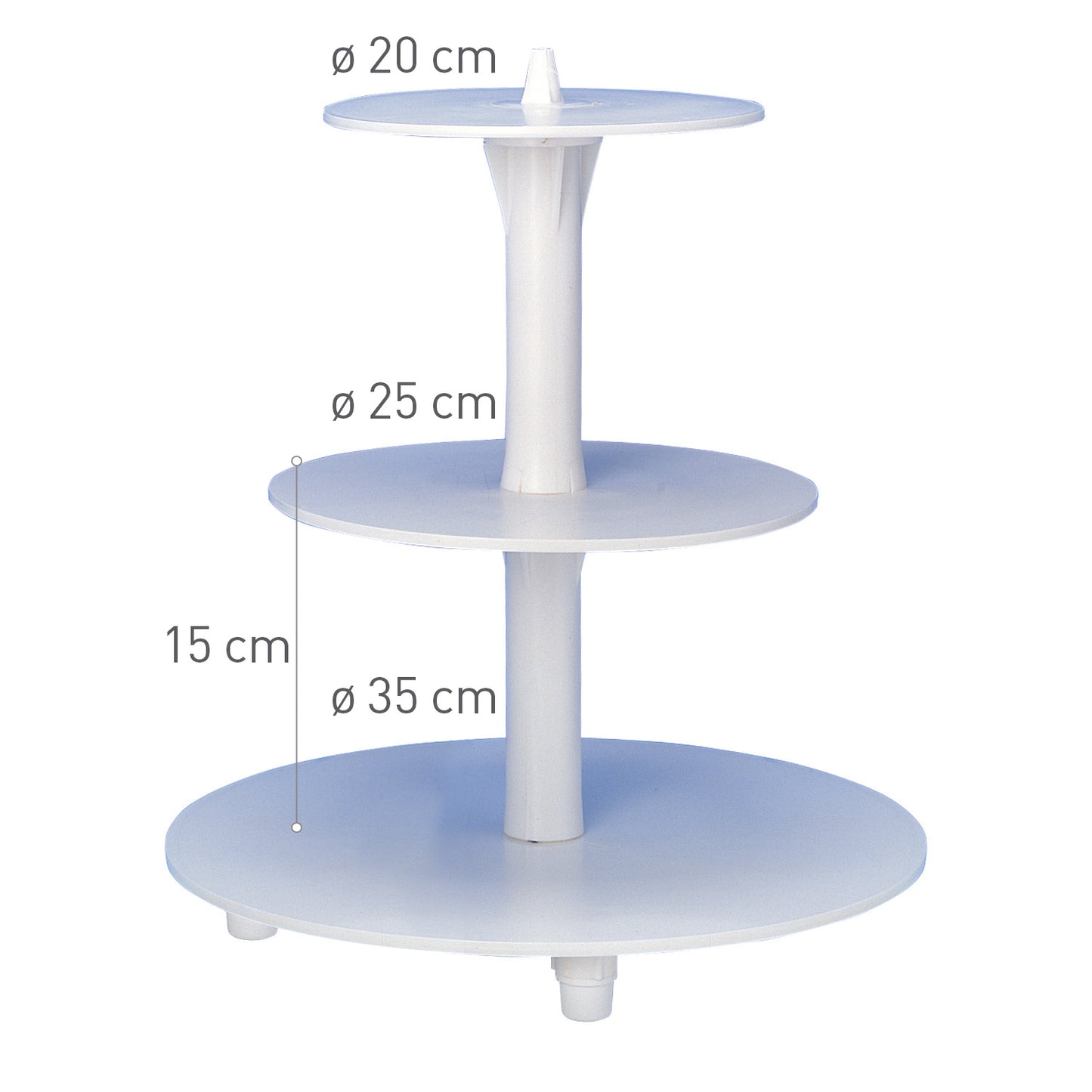 SOPORTE DE PLÁSTICO 3 PISOS PARA TARTAS Ø 35CM-25CM-20CM