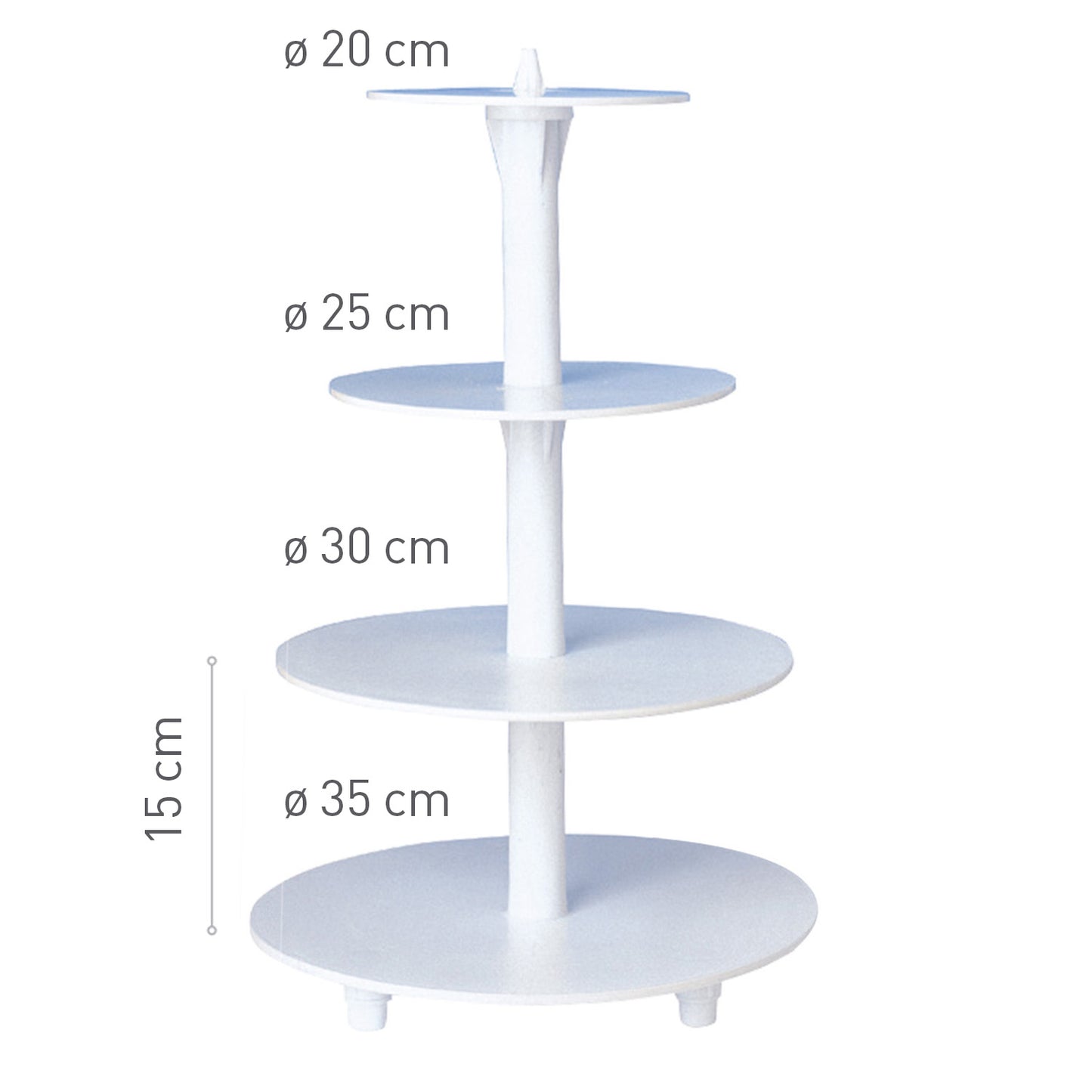 SOPORTE DE PLÁSTICO 4 PISOS PARA TARTAS Ø 35CM-30CM-25CM-20CM