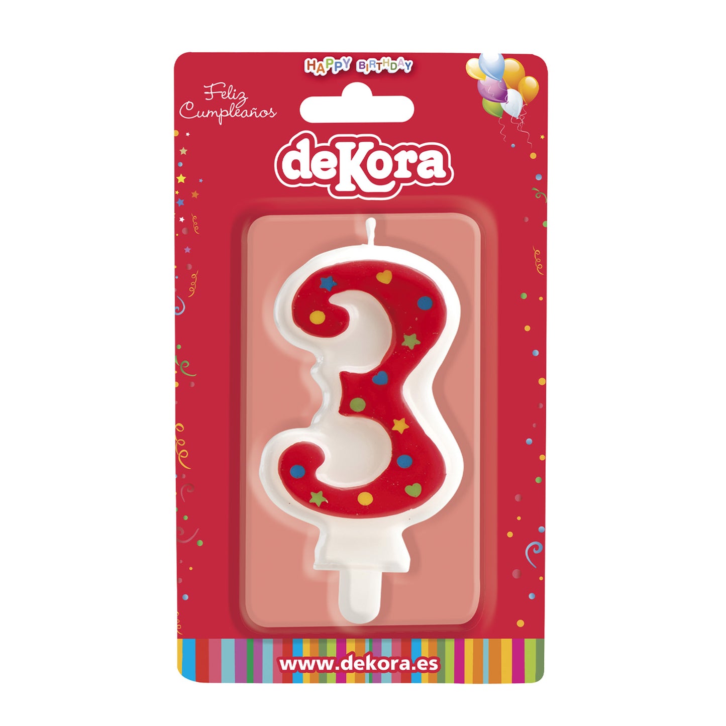 VELA FIESTA NUMERO 3 ROJA 6,5CM