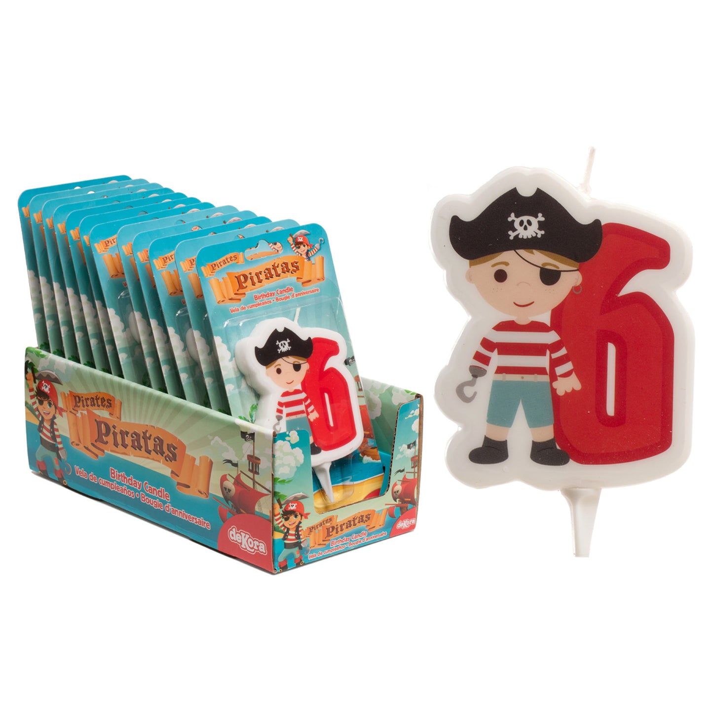 DISPLAY 12 VELAS 2D PIRATAS Nº6 | 7CM