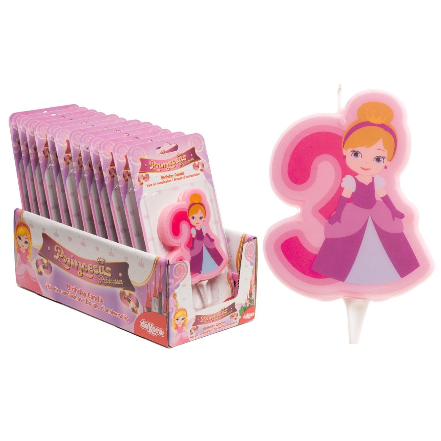 DISPLAY 12 VELAS 2D PRINCESA Nº3 | 7CM