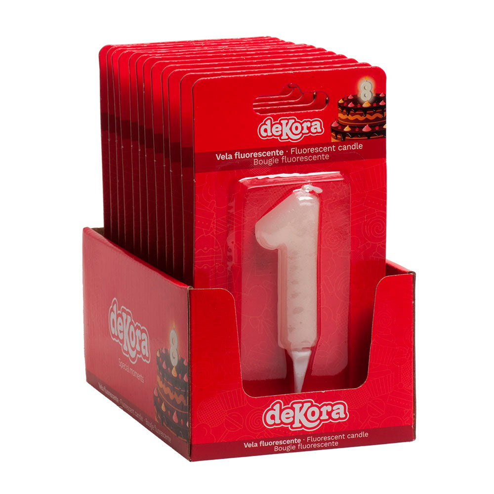DISPLAY 12 VELAS Nº1 FLUORESCENTE 6CM