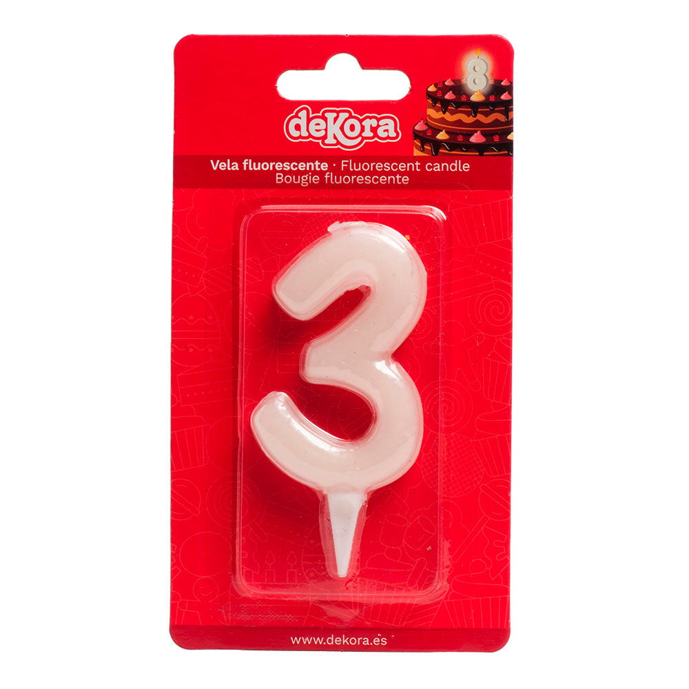 DISPLAY 12 FLUOR BOUGIES CHIFFRE 3 6CM