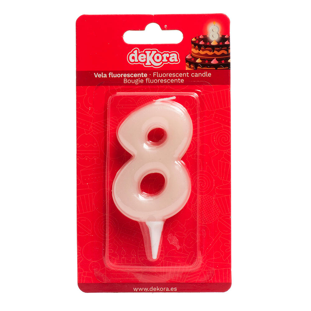 DISPLAY 12 FLUOR BIRTHDAY CANDLES Nº8 6CM