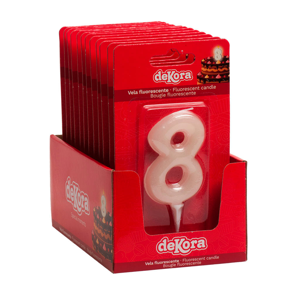 DISPLAY 12 FLUOR BIRTHDAY CANDLES Nº8 6CM
