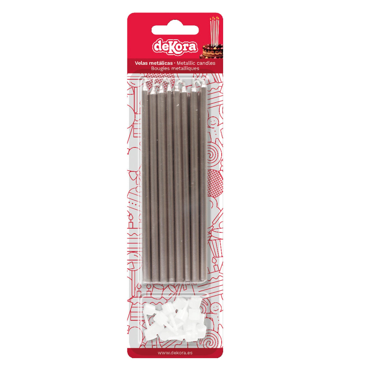 BLISTER 16 VELAS CUMPLEAÑOS METÁLICAS COLOR PLATA 13 CM