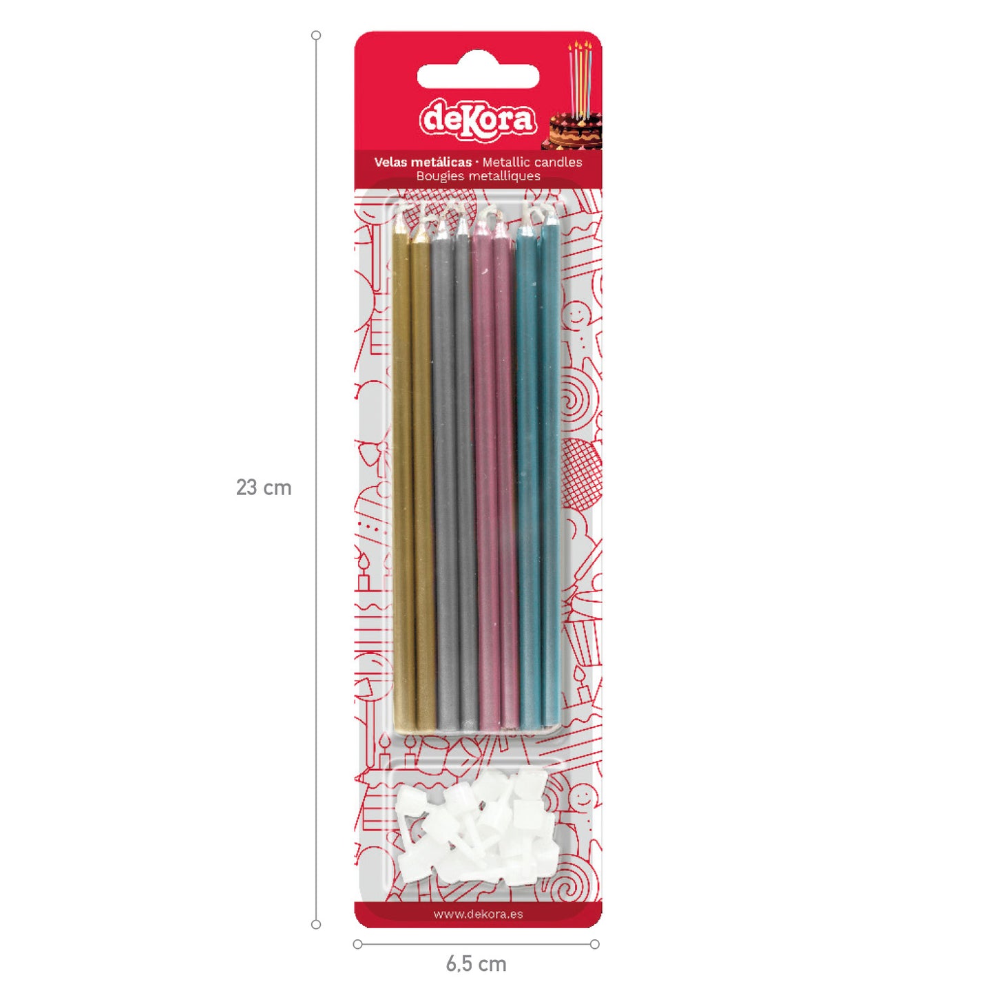 CONFEZIONE 16 CANDELINE METALLIZZATE MIX 13CM