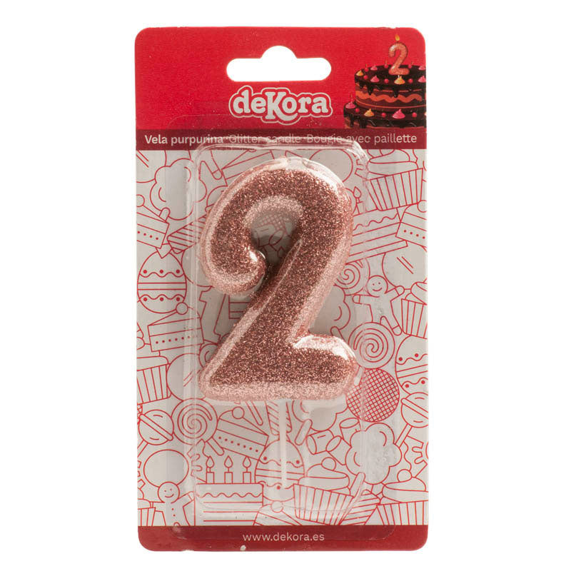 DISPLAY 12 GLITTER PINK GOLD BIRTHDAY CANDLES Nº 2
