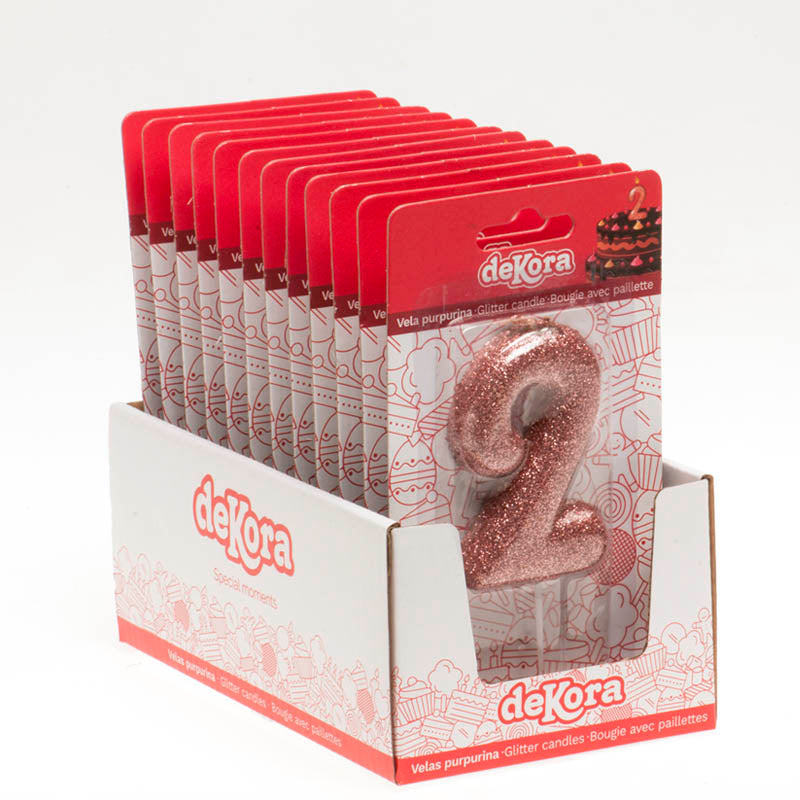 DISPLAY 12 GLITTER PINK GOLD BIRTHDAY CANDLES Nº 2