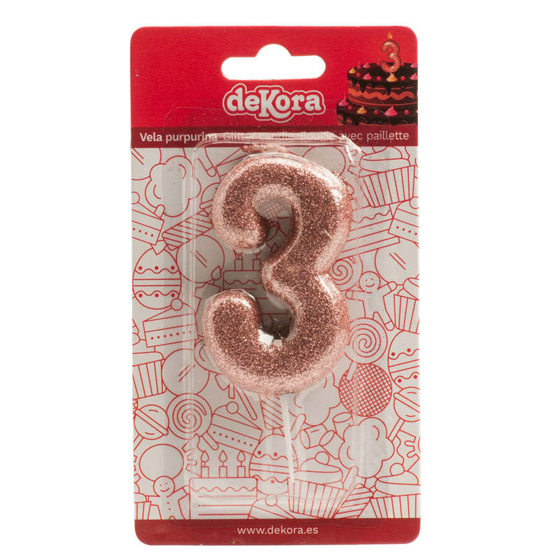 DISPLAY 12 GLITTER PINK GOLD BIRTHDAY CANDLES Nº 3
