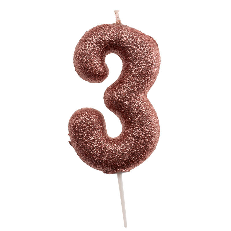 DISPLAY 12 GLITTER PINK GOLD BIRTHDAY CANDLES Nº 3