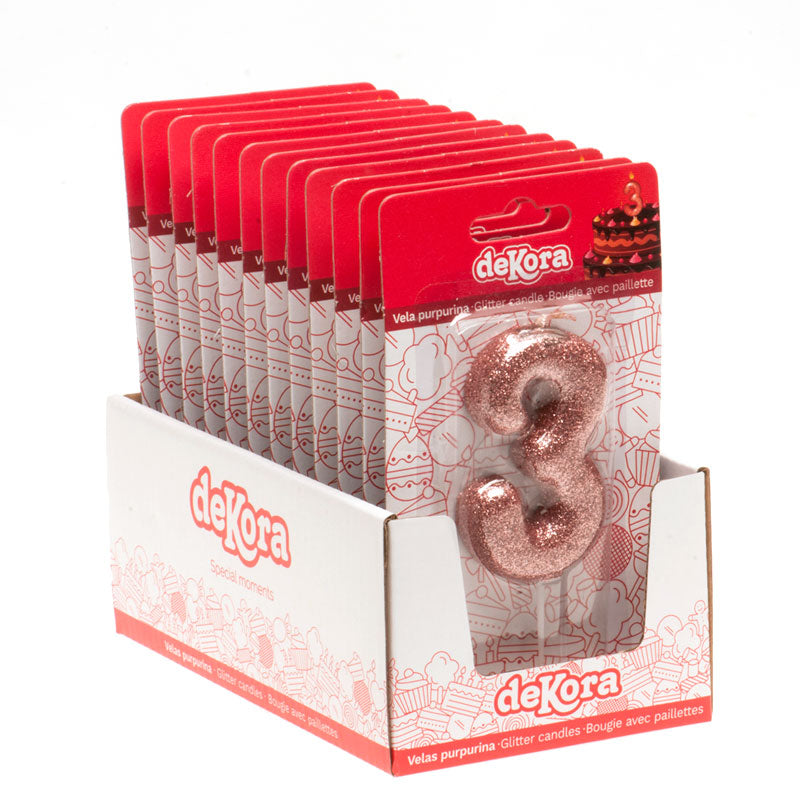 DISPLAY 12 GLITTER PINK GOLD BIRTHDAY CANDLES Nº 3
