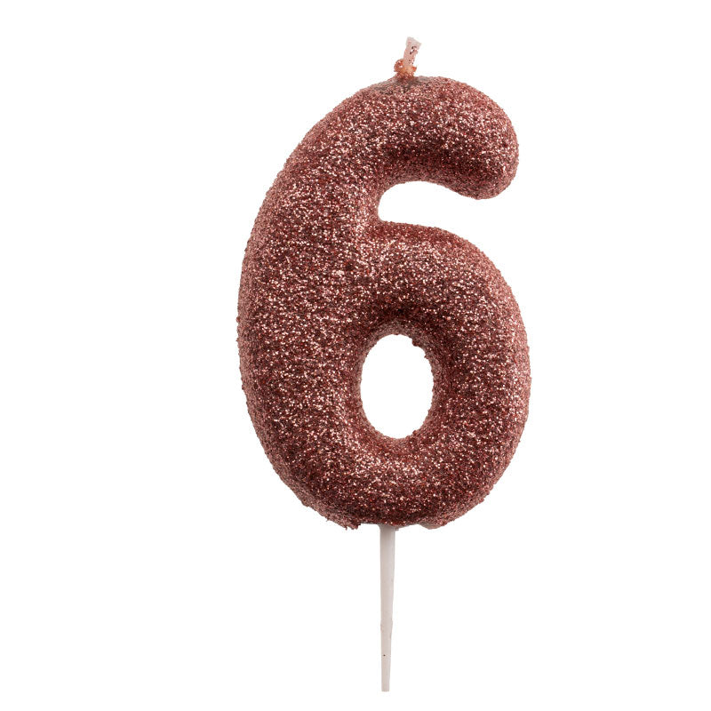 DISPLAY 12 VELAS CUMPLEAÑOS PURPURINA ROSA ORO Nº 6