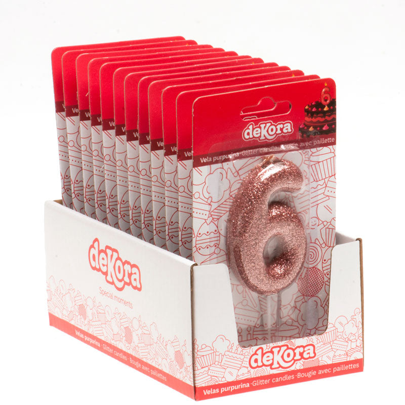 DISPLAY 12 VELAS ANIVERSÁRIO COM PURPURINA ROSA ORO Nº 6