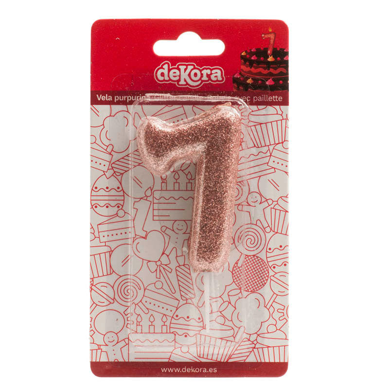 DISPLAY 12 GLITTER PINK GOLD BIRTHDAY CANDLES Nº 7