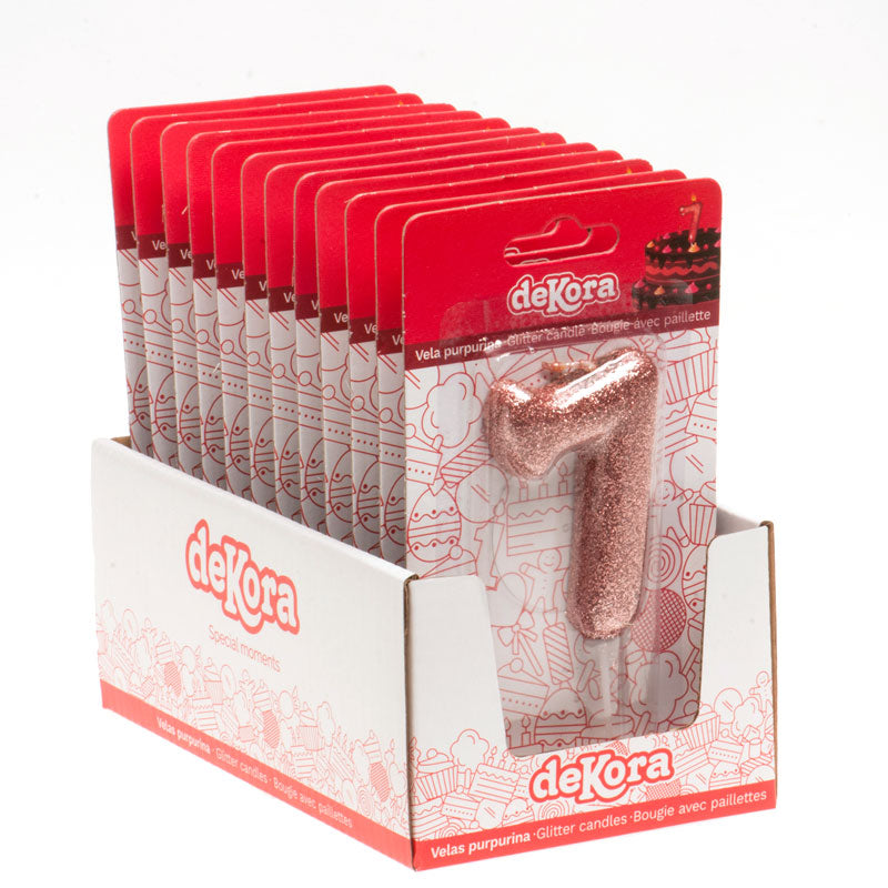 DISPLAY 12 GLITTER PINK GOLD BIRTHDAY CANDLES Nº 7