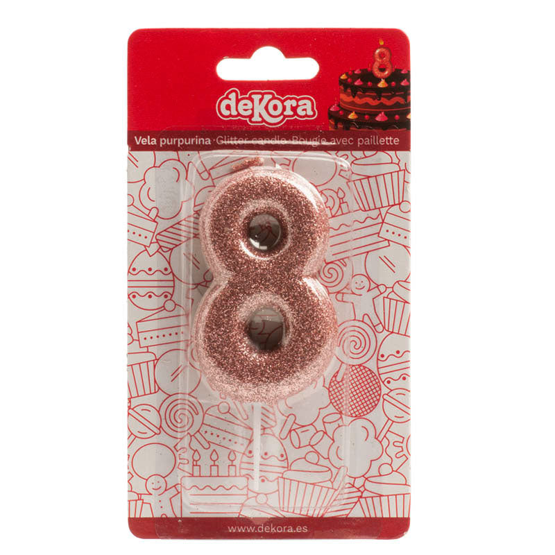 DISPLAY 12 GLITTER PINK GOLD BIRTHDAY CANDLES Nº 8