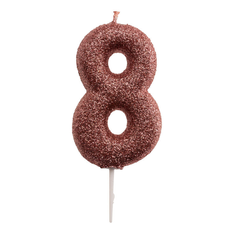 DISPLAY 12 GLITTER PINK GOLD BIRTHDAY CANDLES Nº 8