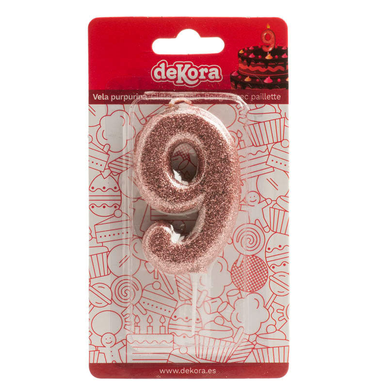 DISPLAY 12 GLITTER PINK GOLD BIRTHDAY CANDLES Nº 9