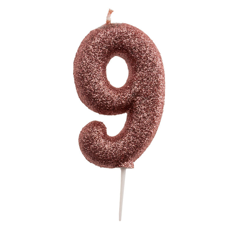 DISPLAY 12 GLITTER PINK GOLD BIRTHDAY CANDLES Nº 9