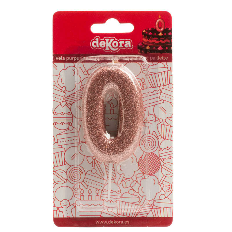 DISPLAY 12 GLITTER PINK GOLD BIRTHDAY CANDLES Nº 0