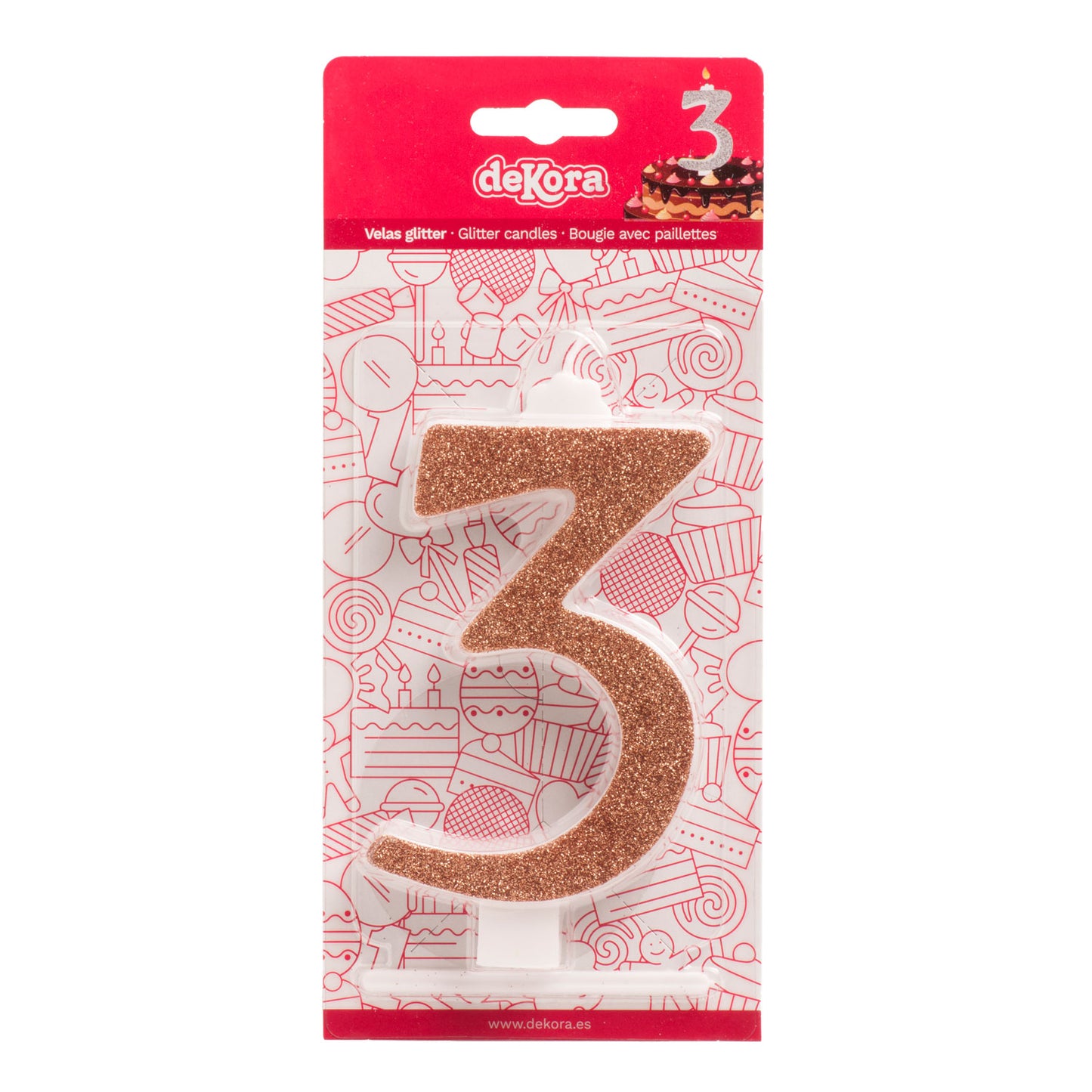 DISPLAY 10 GOLDEN GLITTER BIRTHDAY BIG CANDLES Nº 3 13 CM