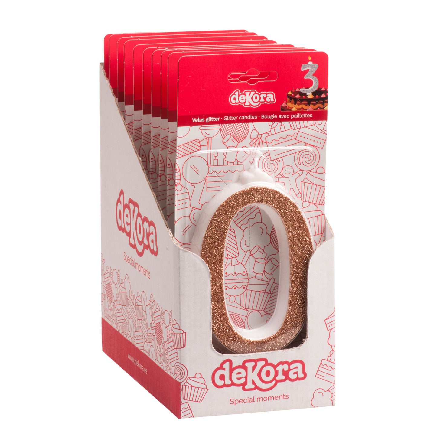 DISPLAY 10 GLITTER BIRTHDAY CANDLES GOLD Nº 0 13 CM