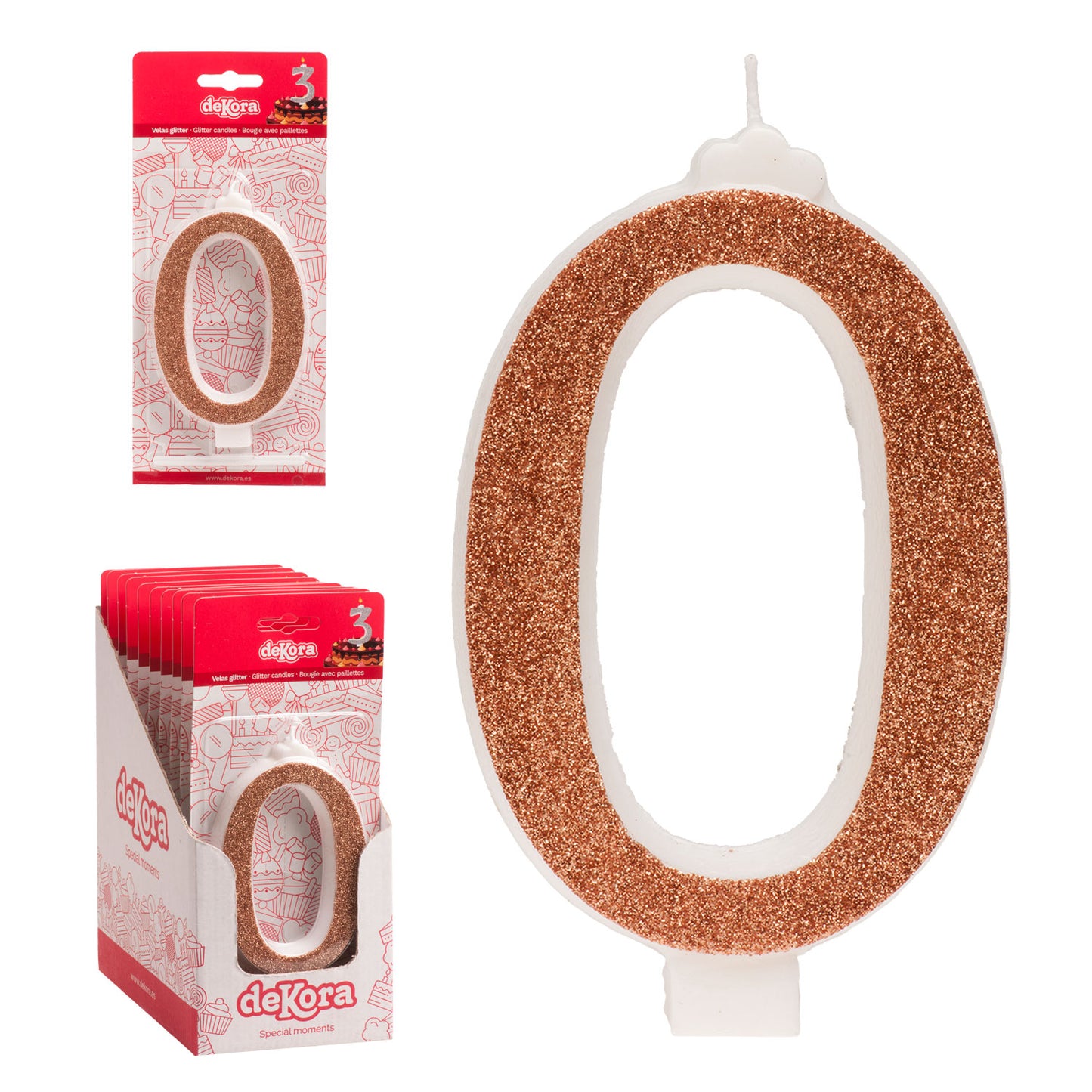 DISPLAY 10 GLITTER BIRTHDAY CANDLES GOLD Nº 0 13 CM